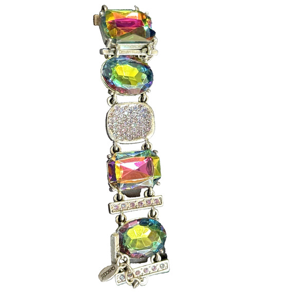 Vintage Chico's Watermelon Rhinestone Link Bracelet Large Lucite Rhinestones - Picture 8 of 8